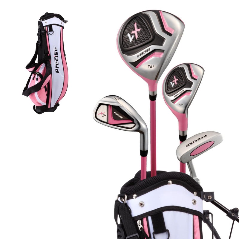 Precise X7 Kids Golf Clubs Set â€“ Boysâ€™ & Girlsâ€™ Junior Golf Set with Lightweight Graphite Shafts, Hybrid, Putter & Stand Bag - Pink Ages 3-5 â€“ Right-Handed - Image 1